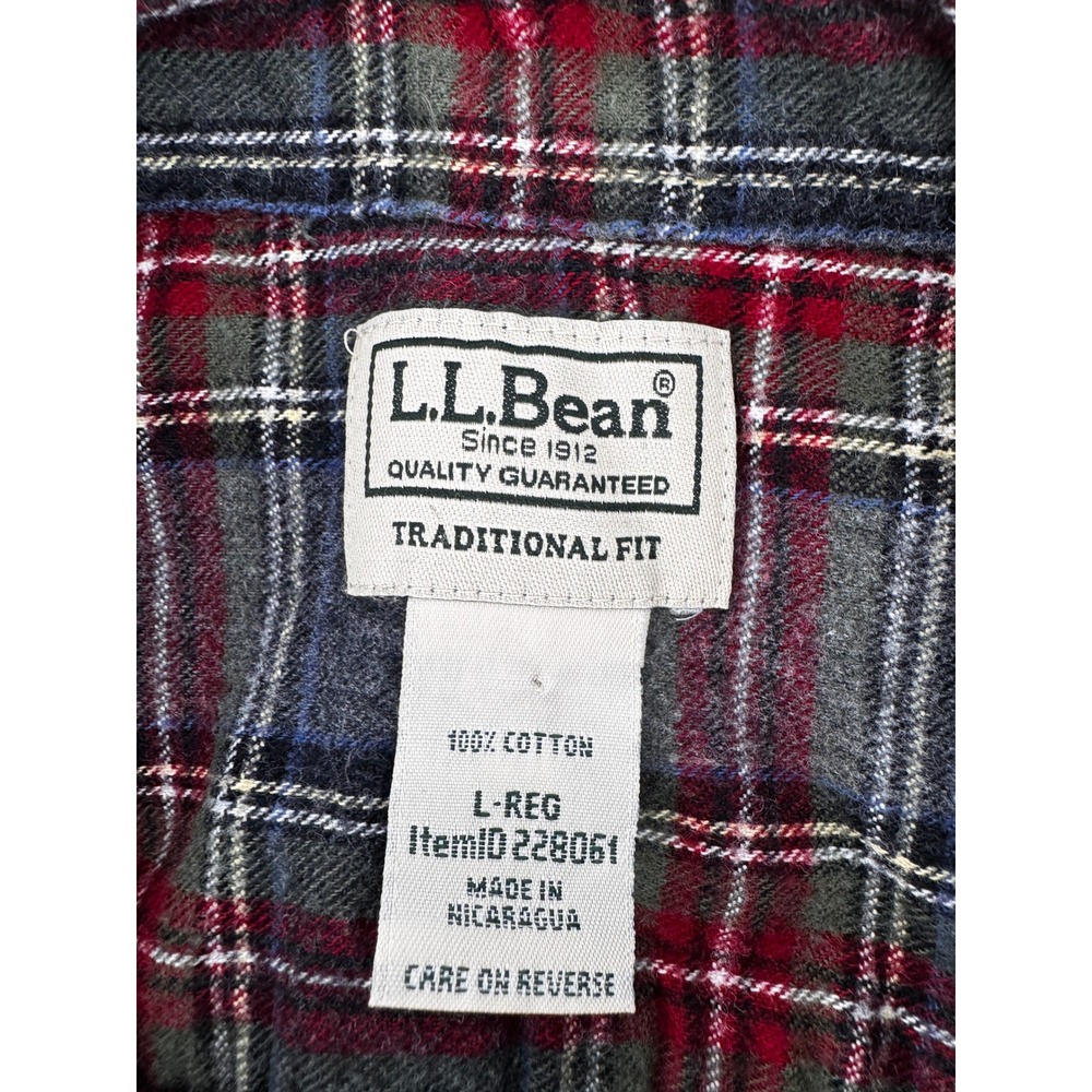 L.L.Bean Flannel Shirt Mens Large Regular Gray Red Plaid Button Up Outdoor - Picture 3 of 11
